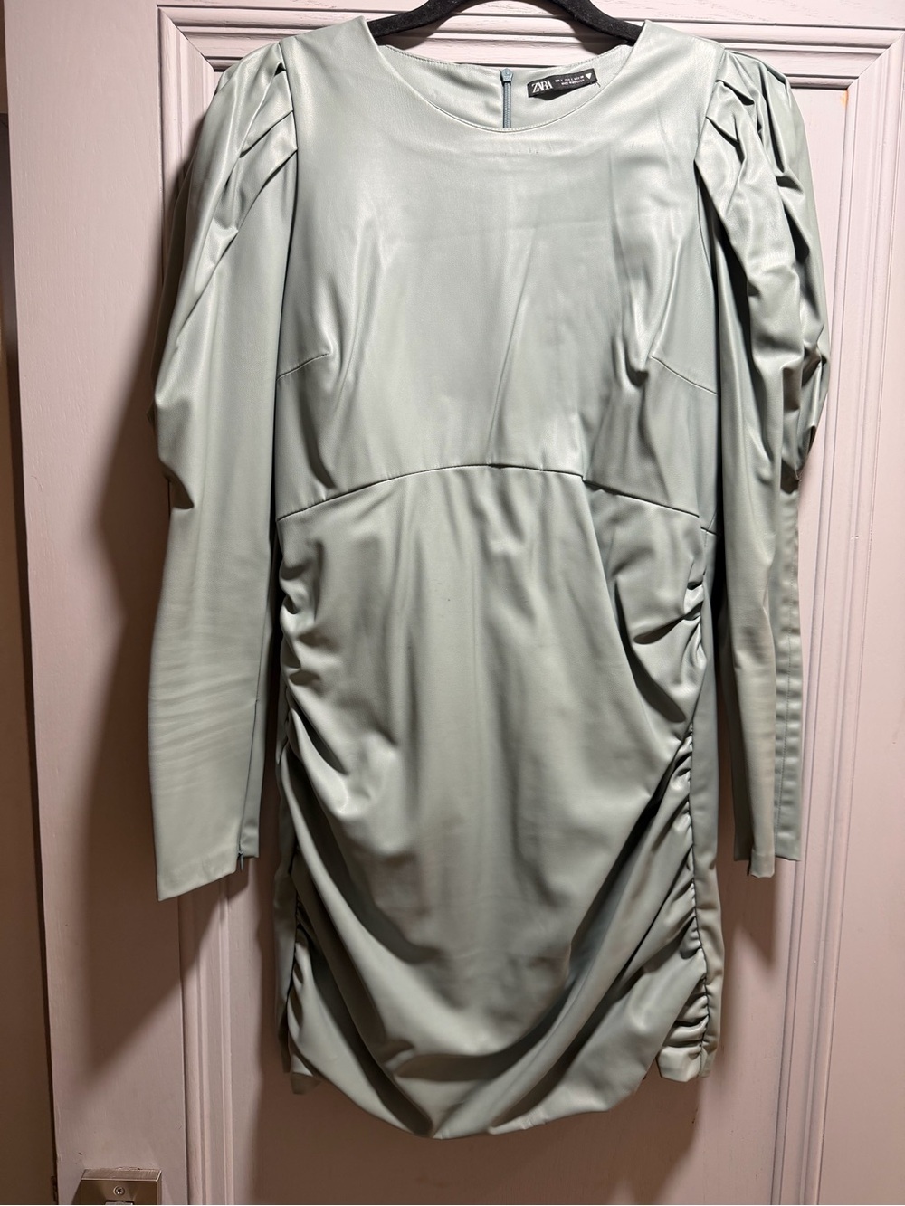 Zara Mint Green Mini Dress with Puff Shoulders
